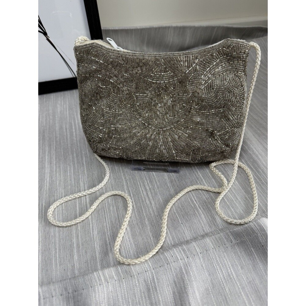 Vintage Bechamel Beaded Silver Small Bag Prom Formal 7”W 5”T